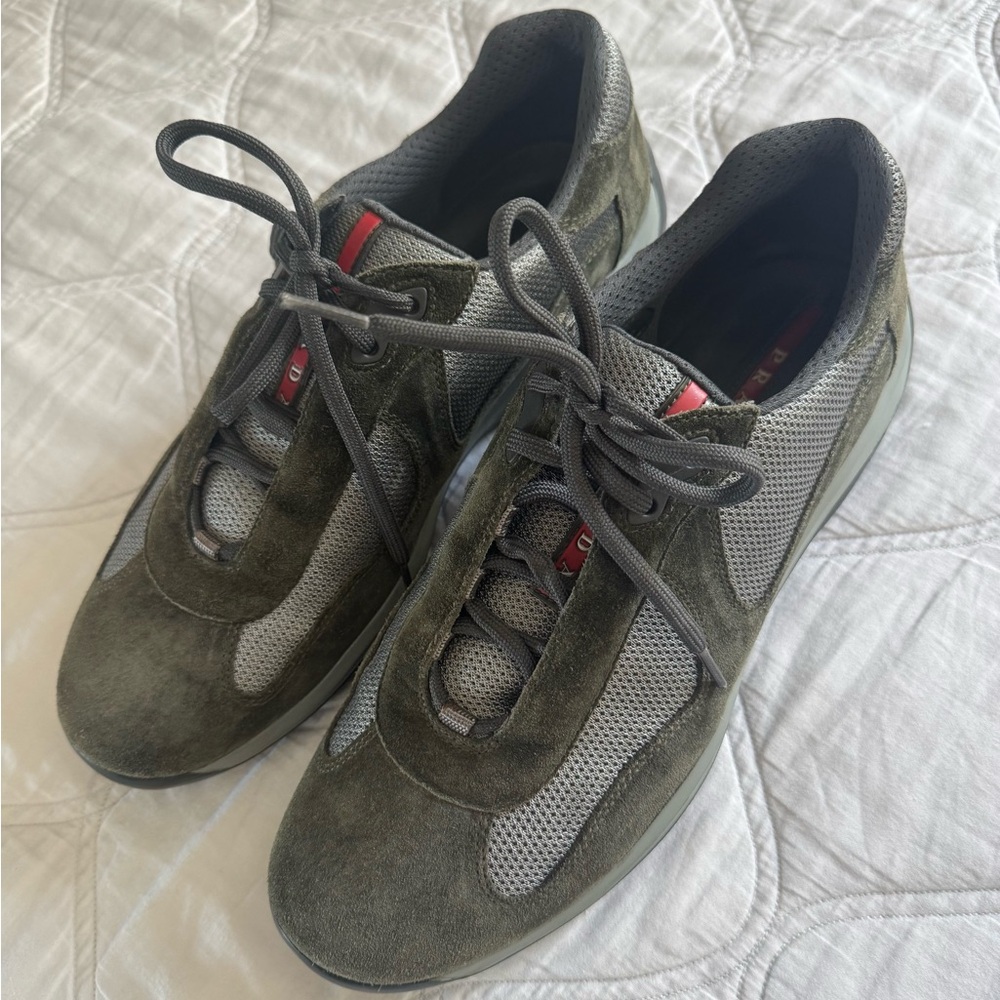 Prada Americas Cup PS0906 men’s suede Sage colored sneaker